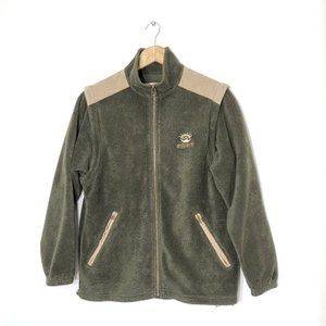 Vintage Olive Green Fleece Jacket with Tan Accents